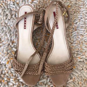 Size 38 Prada low wedge sandals